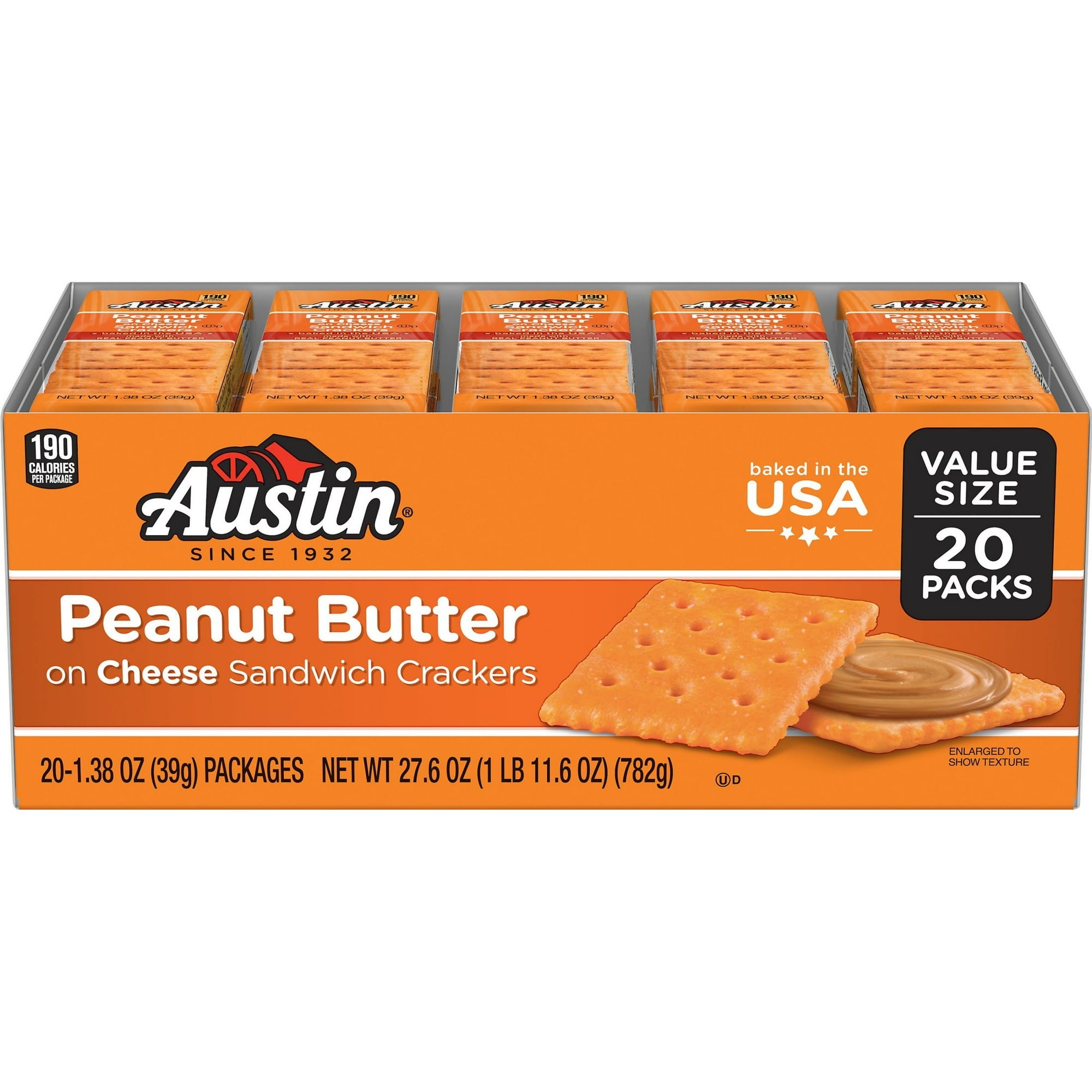 Austin Peanut Butter on Cheese Sandwich Crackers, Single Serve Snack Crackers, 20 Count - 3pack
