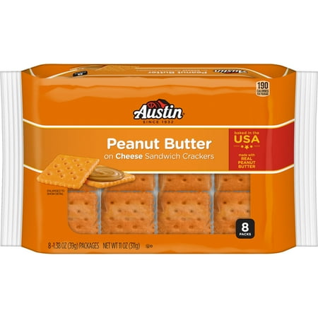 Austin Peanut Butter on Cheese Sandwich Crackers, Single Serve Snack Crackers, 8 Count