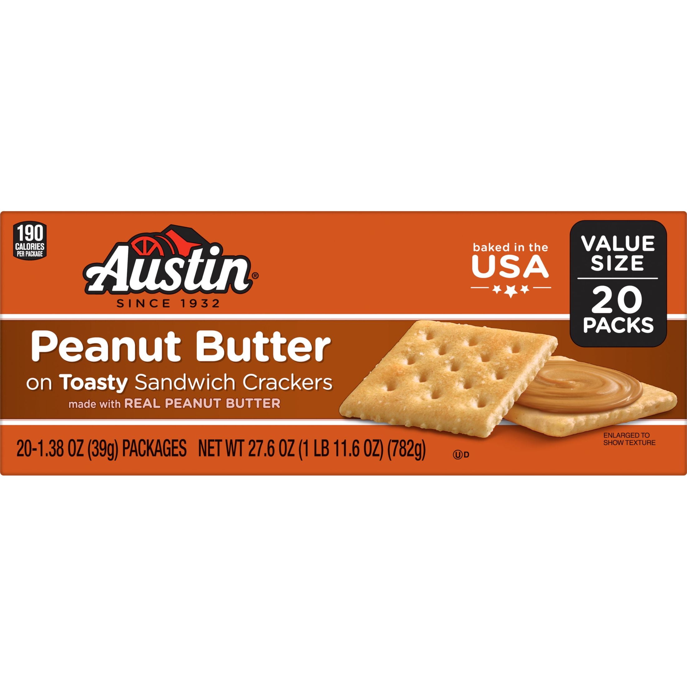 Austin Peanut Butter on Toasty Sandwich Crackers, 27.6 oz, 20 Count
