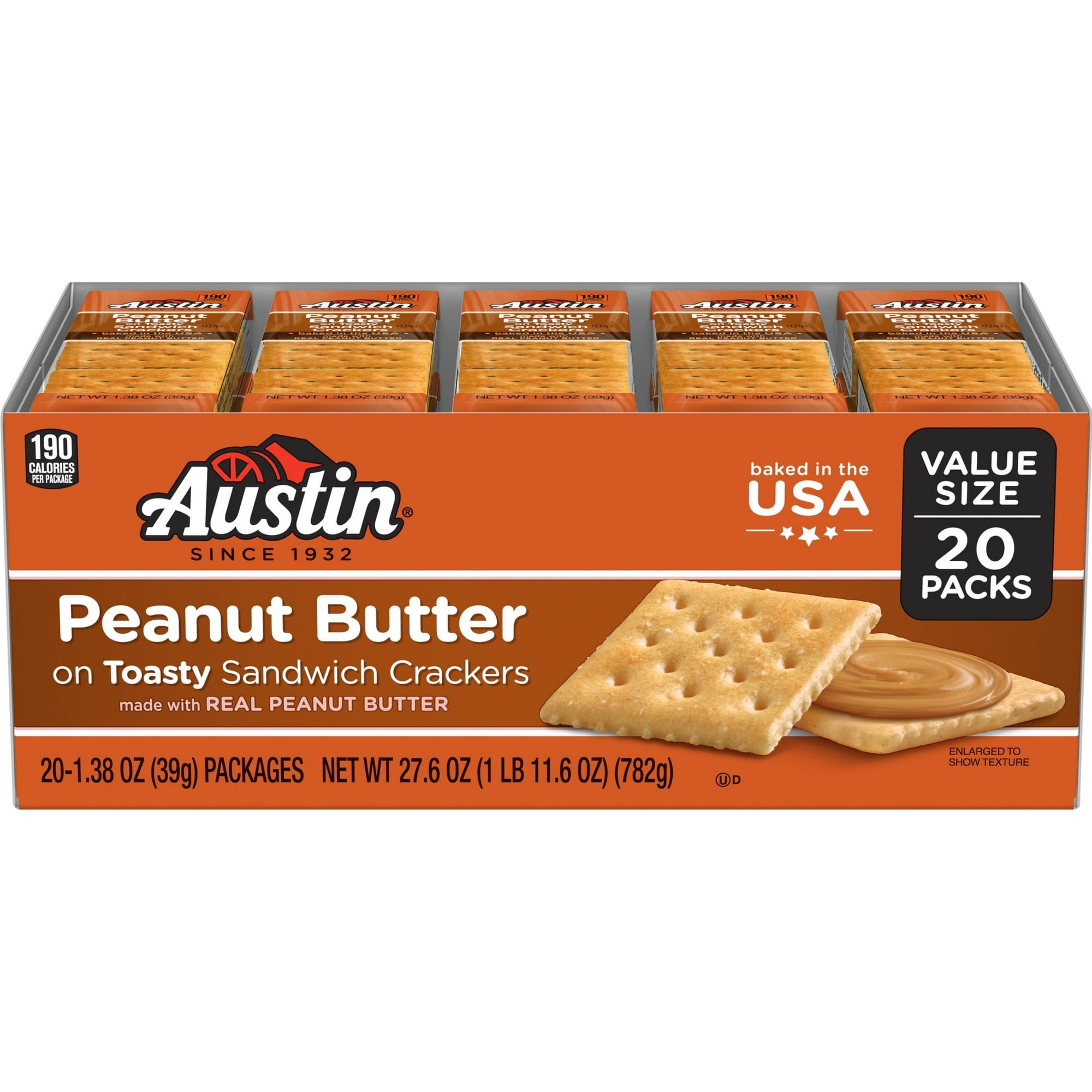 Austin Peanut Butter on Toasty Sandwich Crackers, Single Serve Snack Crackers, 20 Count(pack of 2)