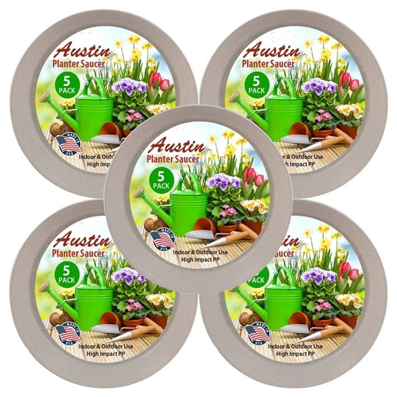 Austin Planter 10 inch(8.3 inch Base) Plant Saucer 5 Pack White Granite Colored- Polypropylene Made in USA