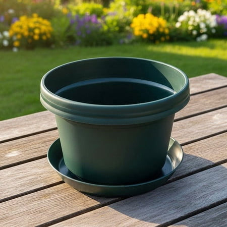 Austin Planter 12 inch Single Flower Pot and Saucer, Hunter Green