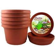 Austin Planter 12 Inch Flower Pot with Saucer Terra Cotta Colored Polypropylene 5 Pack Made in USA