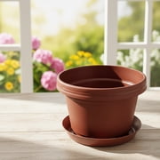 Austin Planter 12 Inch Flower Pot with Saucer Terra Cotta Colored Polypropylene 5 Pack Made in USA