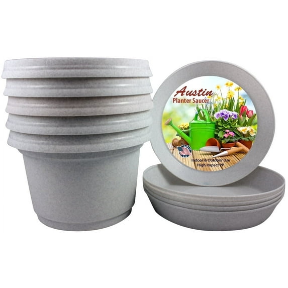 Austin Planter 12 Inch Flower Pot with Saucer White Granite Colored Polypropylene (5 Pack) Made in USA