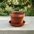 thumbnail image 1 of Austin Planter 12 inch Flower Round Pot with Saucer Terra Cotta Colored Polypropylene (Single) Made in USA, 1 of 12