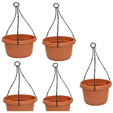 Austin Planter 12 inch Hanging Flower Pot Terra Cotta Colored Polypropylene (5 Pack) Made in USA
