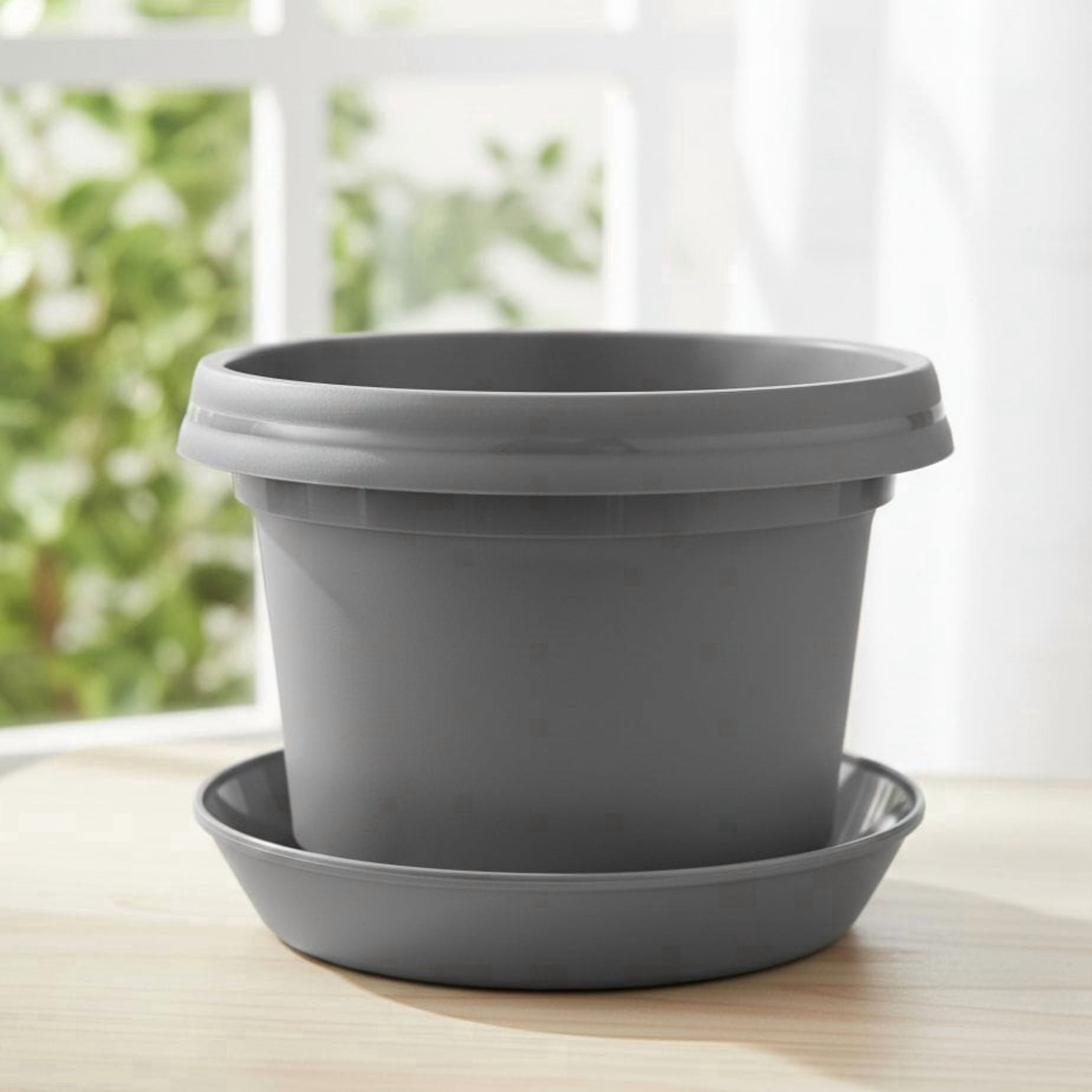Austin Planter 12 inch Single Flower Pot and Saucer, Grey