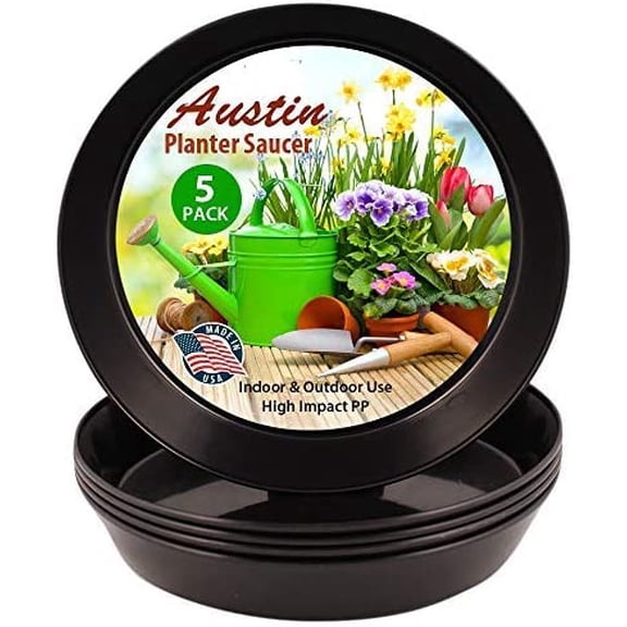 Austin Planter 18 Inch ( Black ) Case of 5 Plant Saucer - Black Polypropylene Heavy Duty Indoor/Outdoor Tray and Drip Pan Collects Flower Pot Excess Water Made in USA
