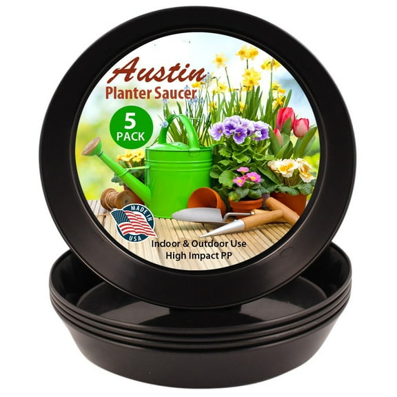 Austin Planter 18 inch(16.3 inch Base) Plant Saucer 5 Pack Black Colored Polypropylene Made in USA