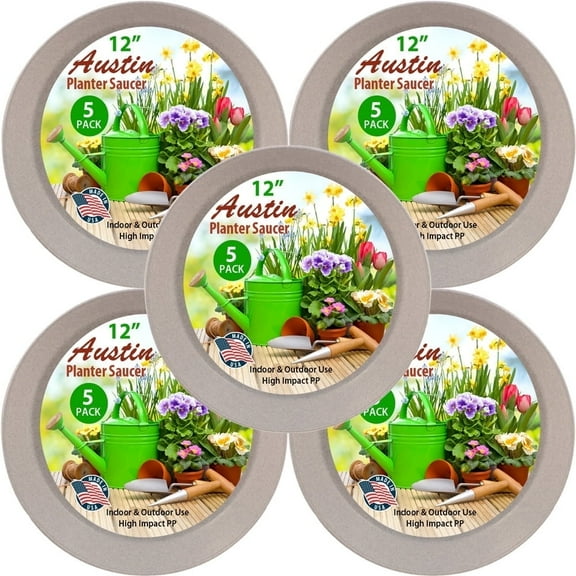 Austin Planter 18 inch(16.3 inch Base) Round Plant Saucer 5 Pack White Granite Colored Polypropylene Indoor and Outdoor Made in USA