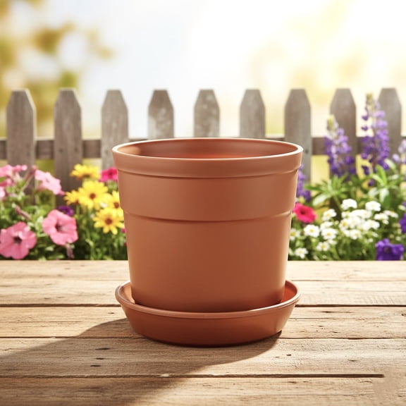 Austin Planter Plastic Flower Pots with Saucers, 4 inch, Copper, 5 Pack, s Planter, Nursery Planter, Colorful Flower Pots with Saucers