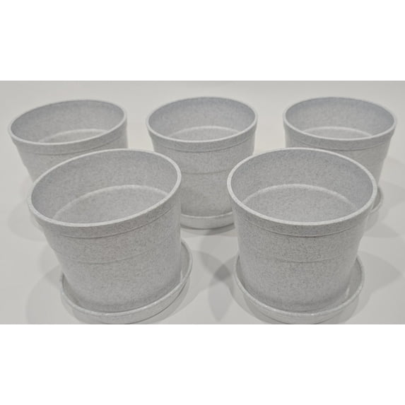 Austin Planter 4 inch Flower Pots with Saucers -White Granite( 5 Pack) - Polyprolylene- Made in USA