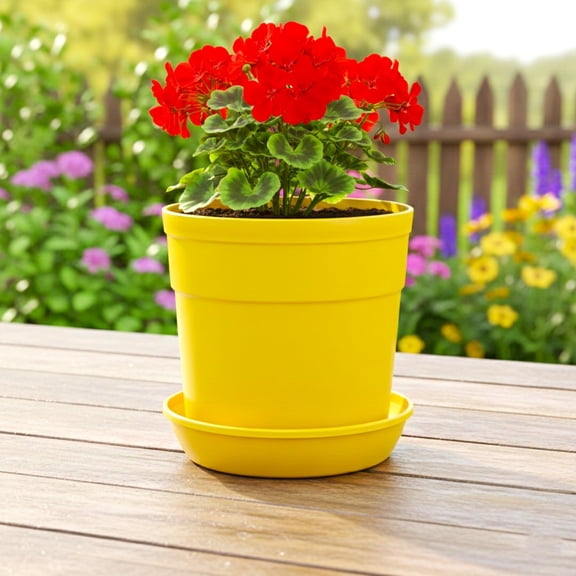 Austin Planter Plastic Flower Pots with Saucers, 4 inch, Yellow, 5 Pack, s Planter, Nursery Planter, Colorful Flower Pots with Saucers