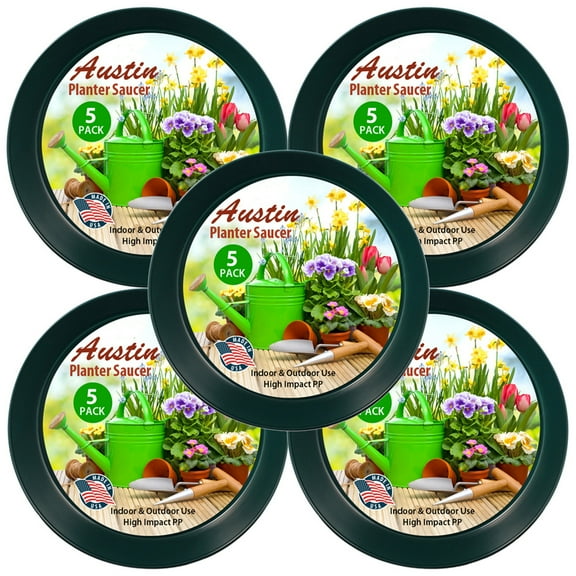 Austin Planter 5 inch(4 inch Base) Plant Saucer Hunter Green Colored (5 Pack )-Polypropylene-Indoor/Outdoor- Made in USA