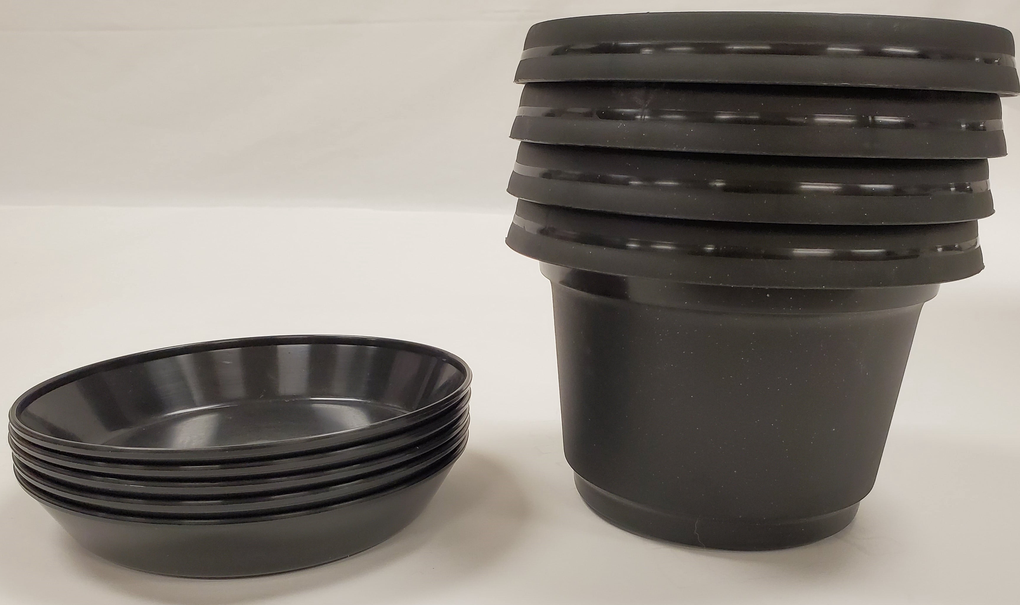 Austin Planter 7 Inch Flower Pot with Saucer Black Colored Polypropylene (5 Pack) Made in USA