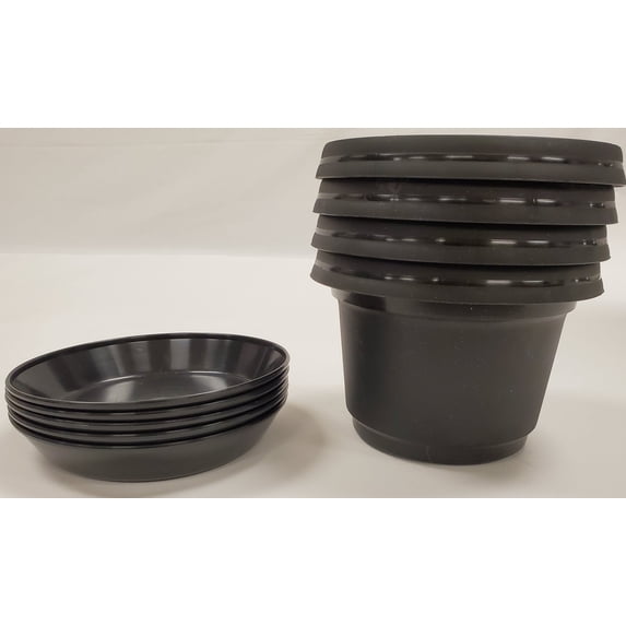 Austin Planter 7 Inch Flower Pot with Saucer Black Colored ...
