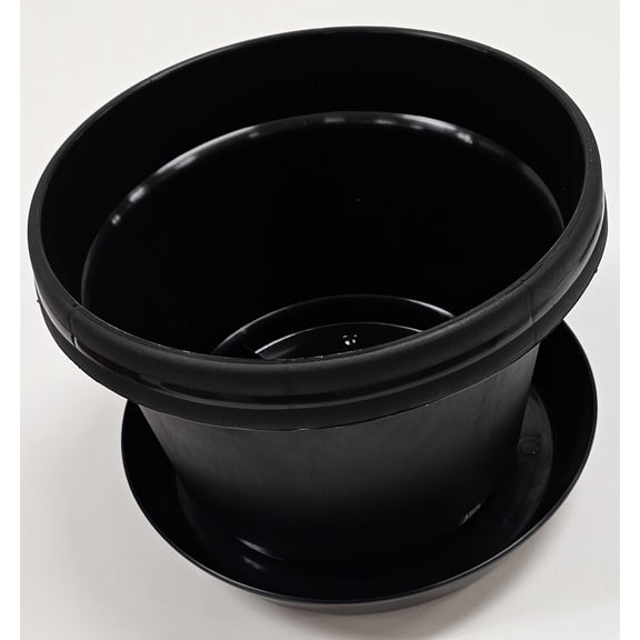 Austin Planter 7 Inch Flower Pot with Saucer Black Colored Polypropylene (Single) Made in USA