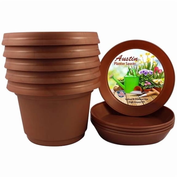Austin Planter 7 Inch Flower Pot with Saucer Copper Colored Polypropylene (5 Pack) Made in USA