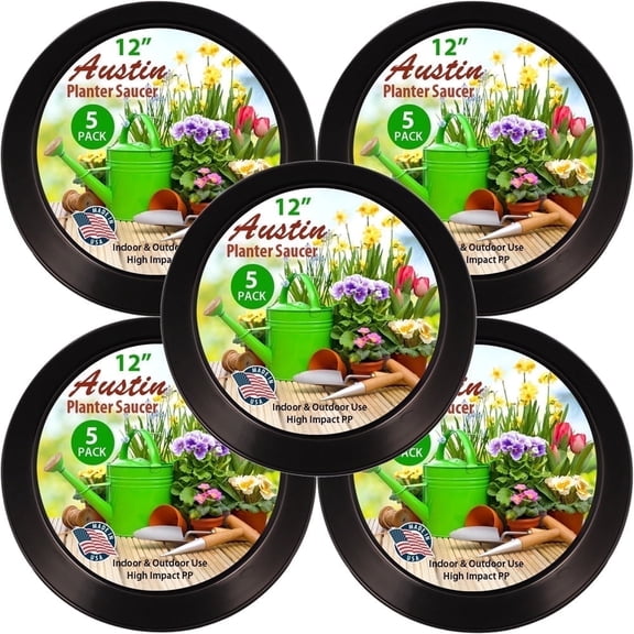 Austin Planter 7 inch(5.5 inch Base) Plant Saucer 5 Pack Black Colored Polypropylene Made in USA