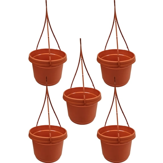 Austin Planter 7 inch Hanging Flower Pot Fire Orange Colored Polypropylene (5 Pack) Made in USA