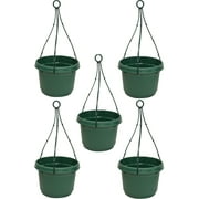 Austin Planter 7 inch Hanging Flower Pots Hunter Green Colored Polypropylene (5 Pack) Made in USA