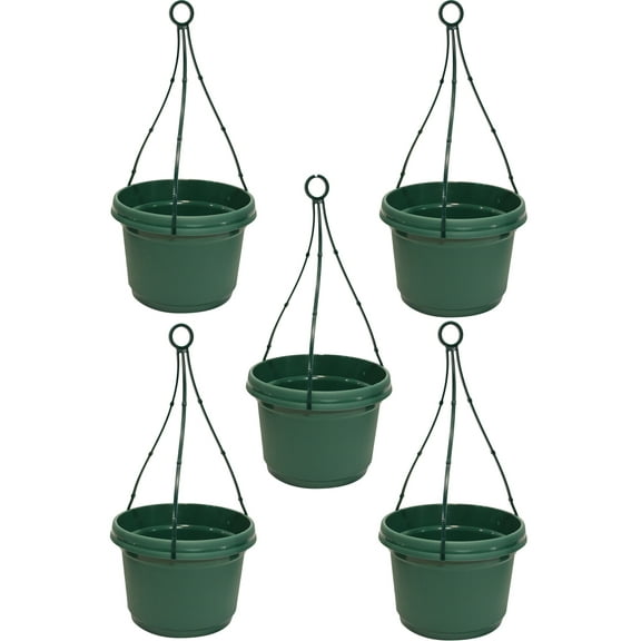 Austin Planter 7 inch Hanging Flower Pots Hunter Green Colored Polypropylene (5 Pack) Made in USA