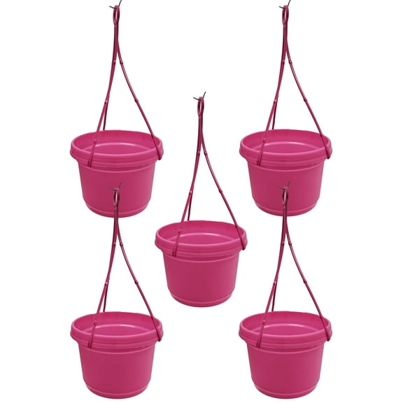 Austin Planter 7 inch Hanging Flower Pots Pink Colored Polypropylene (5 Pack) Made in USA