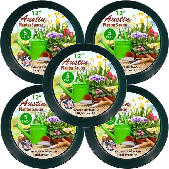 Austin Planter 8 inch(10.1 inch Base) Plant Saucer 5 Pack Hunter Green Colored Polypropylene Made in USA