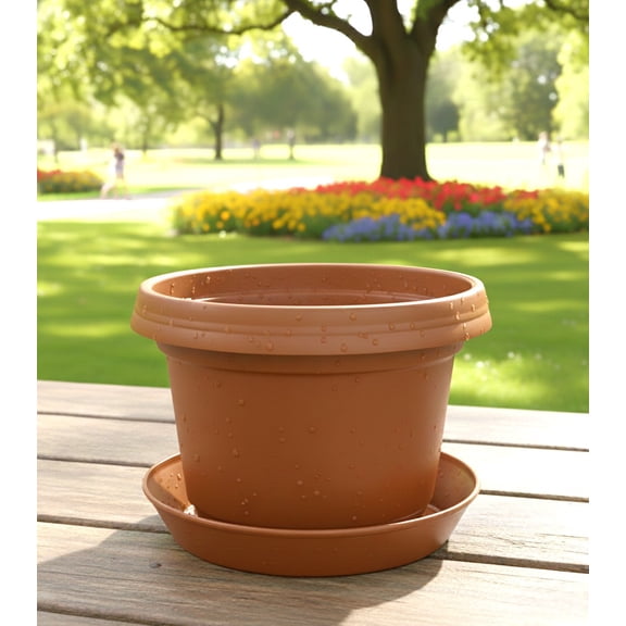 Austin Planter 9 Inch Flower Pot with Saucer Copper Colored Polypropylene (5 pack) Made in USA