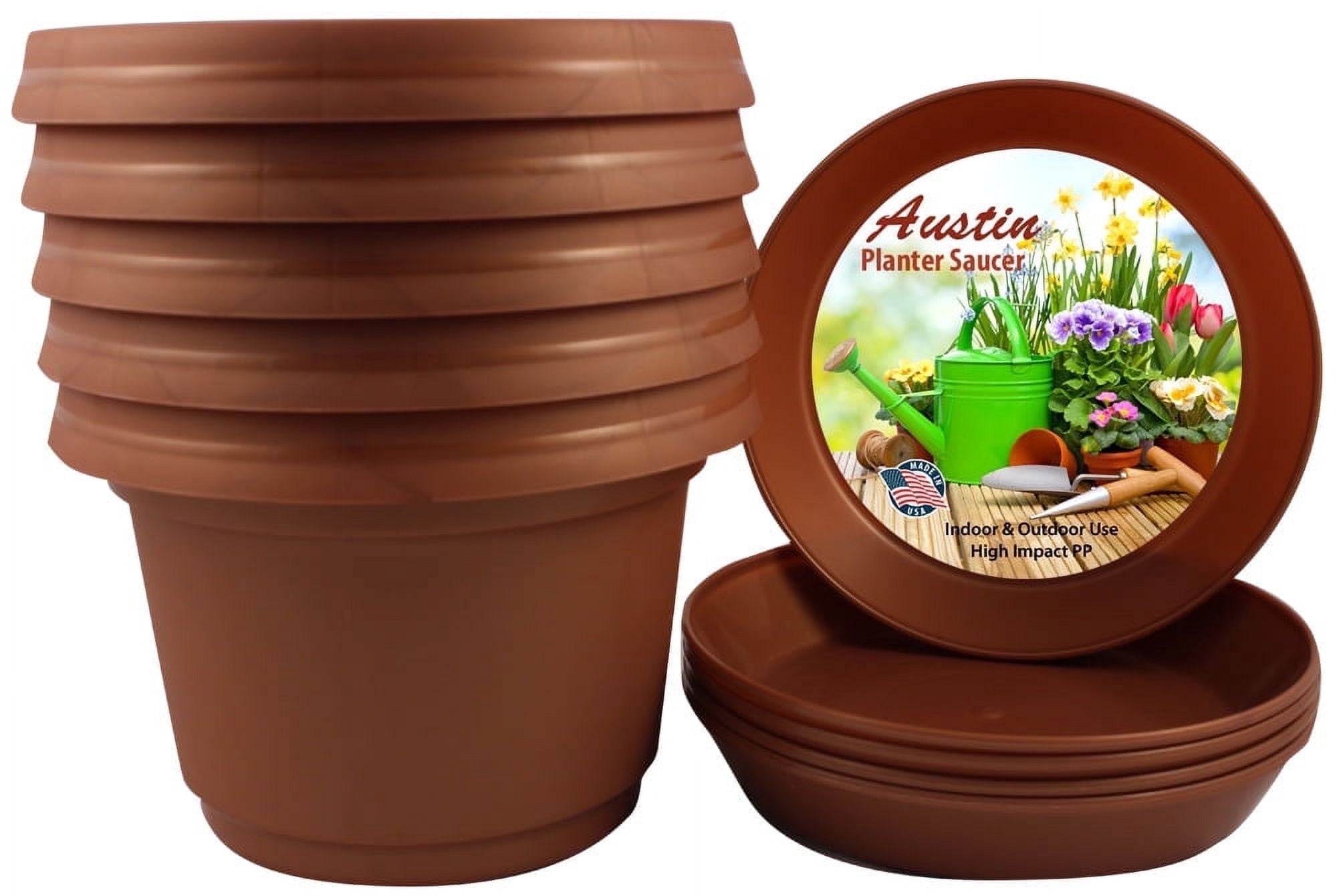 Austin Planter 9 Inch Flower Pot with Saucer Copper Colored Polypropylene (5 pack) Made in USA
