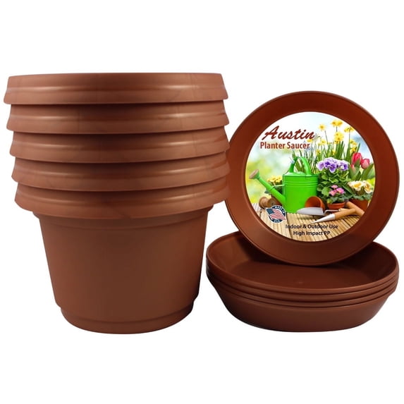 Austin Planter 9 Inch Flower Pot with Saucer Copper Colored Polypropylene (5 pack) Made in USA