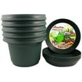 thumbnail image 1 of Austin Planter 9 Inch Flower Pot with Saucer Hunter Green Colored Polypropylene (5 Pack) Made in USA, 1 of 9
