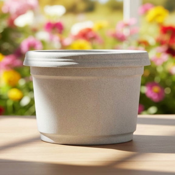Austin Planter Flower Pots with Saucers, 9 inch,White Granite, Case of 5, Plastic Flower Pot, Colorful Flower Planter, Seed Starting Pot with Saucers