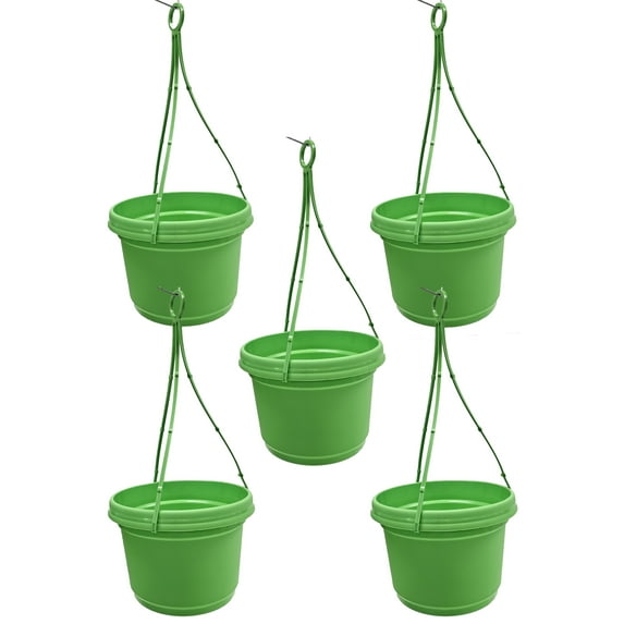 Austin Planter 9 inch Hanging Flower Pots Lime Green Colored Polypropylene (5 Pack) Made in USA