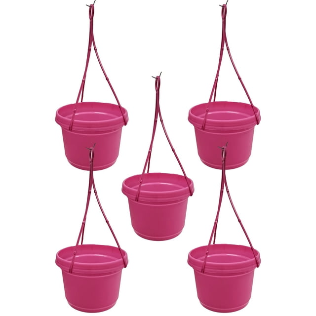 Austin Planter 9 inch Hanging Flower Pots Pink Colored Polypropylene (5 Pack) Made in USA