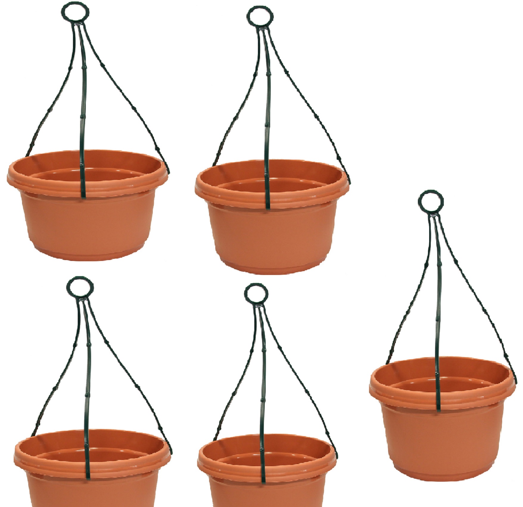 Austin Planter, Plastic Hanging Flower Pot, (11 inch, Terra Cotta) 5 Pack Pot with hanger