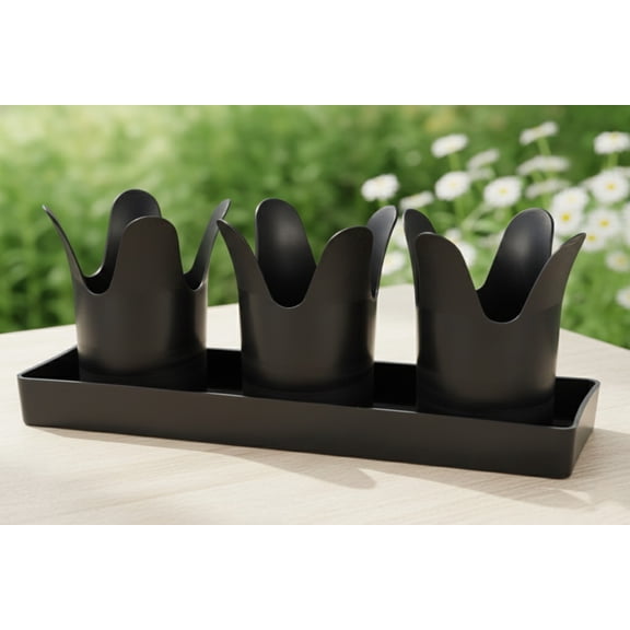 Austin Planter Tulip shaped flower Pots in Rectangular Saucer (3 pack) Black colored - (3.5" x 11.5") -Polypropylene - Made in USA