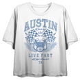 thumbnail image 1 of Austin Racing Live Fast. Ride Harder Women's White Graphic Crop Tee-Large, 1 of 3
