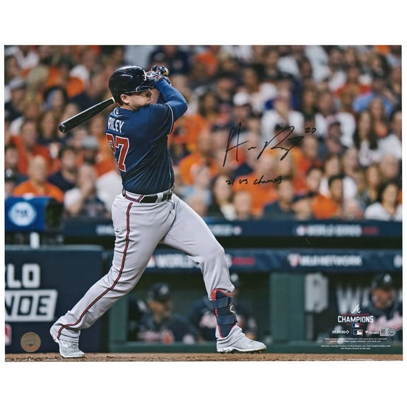 Austin Riley Atlanta Braves Autographed 16" x 20" 2021 World Series Champions Hitting Photograph with "21 WS Champs" Inscription - Fanatics Authentic Certified