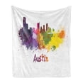 thumbnail image 1 of Austin Soft Flannel Fleece Throw Blanket, Texas Capital Skyline in Watercolor Splatters with Clipping Path White Outlined, Cozy Plush for Indoor and Outdoor Use, 60" x 80", Multicolor, by Ambesonne, 1 of 5