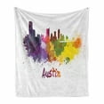 thumbnail image 1 of Austin Soft Flannel Fleece Throw Blanket, Texas Capital Skyline in Watercolor Splatters with Clipping Path White Outlined, Cozy Plush for Indoor and Outdoor Use, 70" x 90", Multicolor, by Ambesonne, 1 of 5