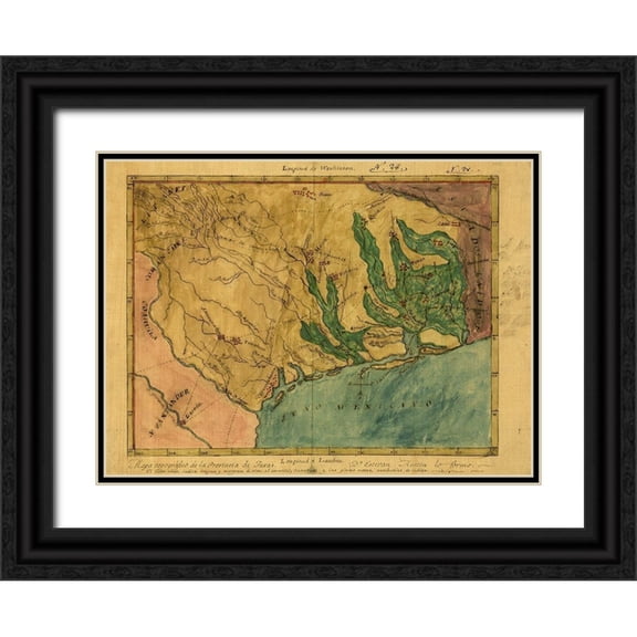 Austin, Stephen F. 14x11 Black Ornate Wood Framed with Double Matting Museum Art Print Titled - Mapa topografico de la provincia de Texas, ca 1822