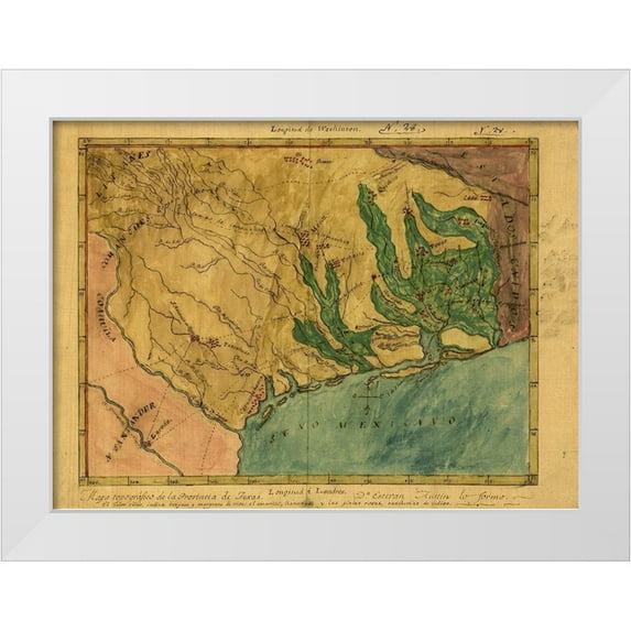 Austin, Stephen F. 24x19 White Modern Wood Framed Museum Art Print Titled - Mapa topografico de la provincia de Texas, ca 1822
