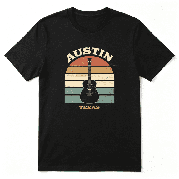 Austin Texas Acoustic Guitar Retro Graphic Tee for Men and Women, Beer Enthusiast Party Cotton Short Sleeves T-Shirt