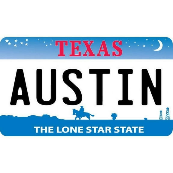 Austin Texas License Plate - Postcard Sized Vinyl Sticker 6" x 3.75"