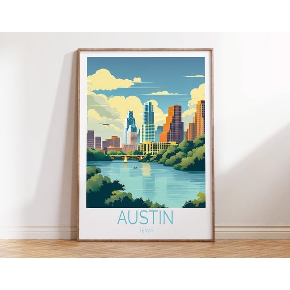 Austin Texas Modern Urban Skyline Print, Unframed Paper Print Size 24x36