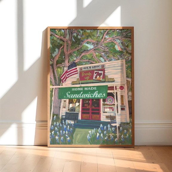 Austin Texas Poster Avenue B Grocery Bluebonnets , Poster Print Only