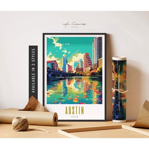 Austin Texas Retro Travel Wall Decor