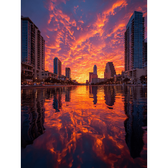 Austin Texas Skyline Canvas Print, Sunset Cityscape Art, Home Office Regional Wall Decor